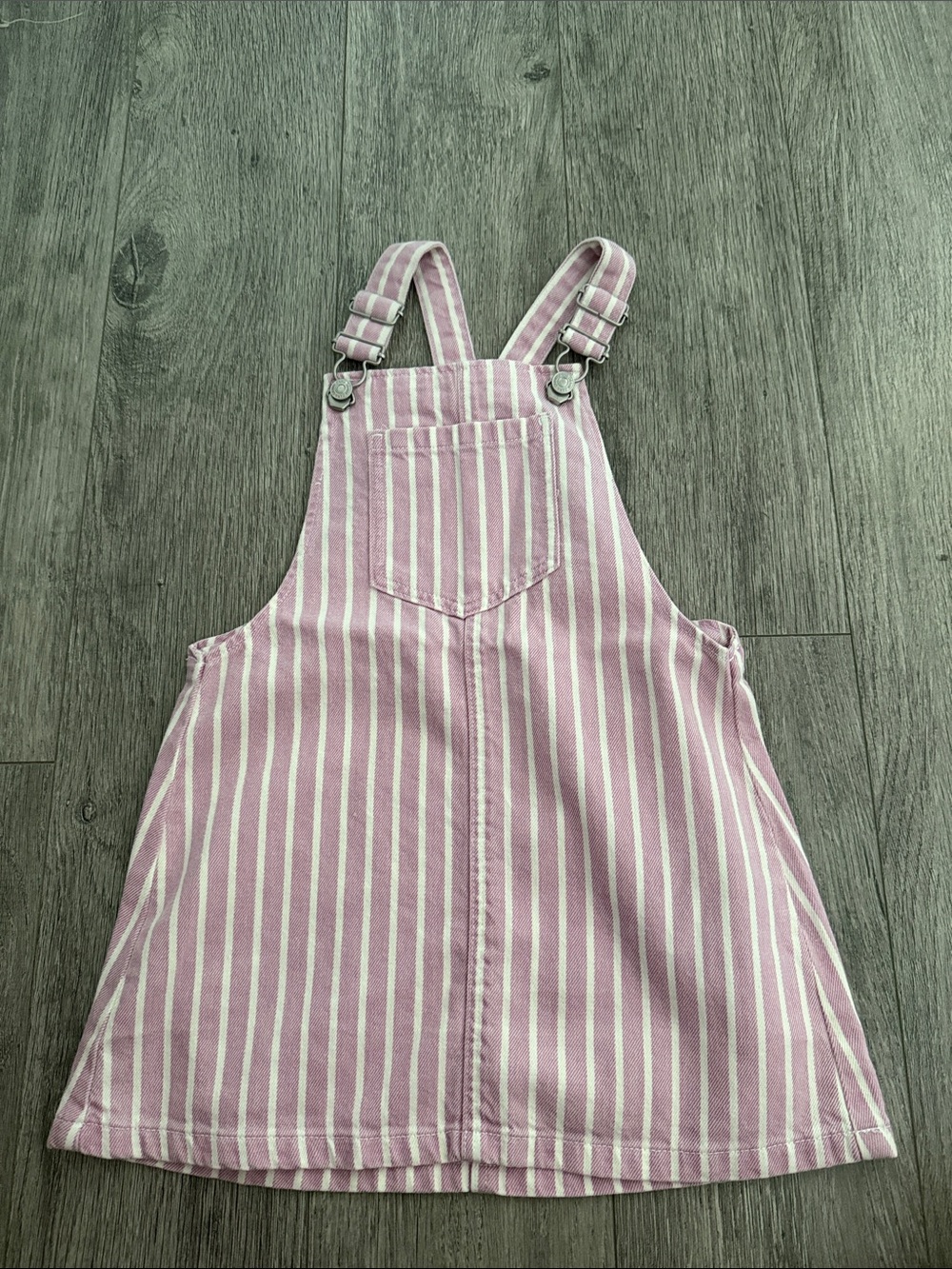 Zara Pink and White Striped Pinafore Overall Dress